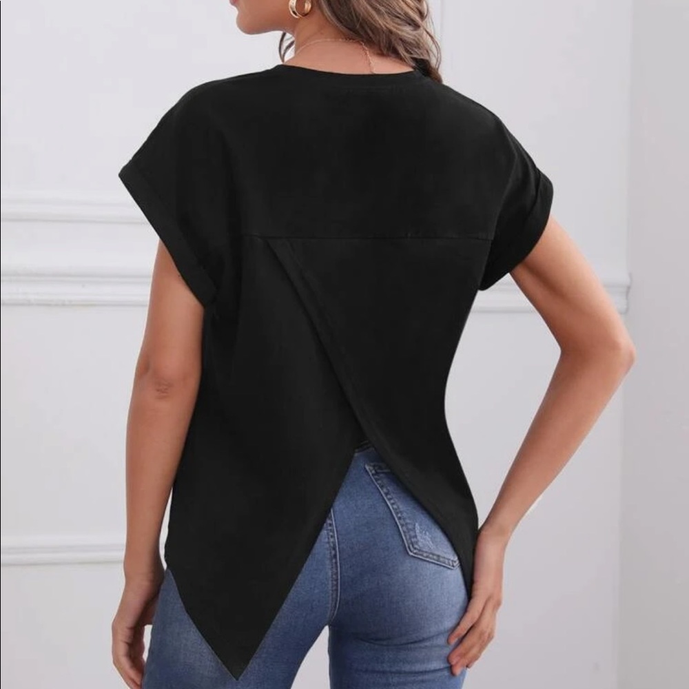 NEW (1 Size Left - Size XL) Black Back Cross Wrap Tee (T-Shirt) - Picture 1 of 5
